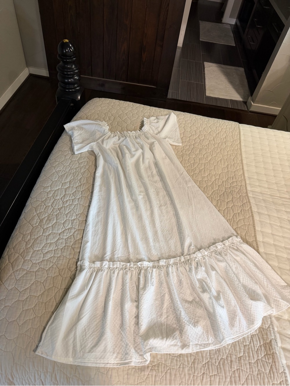 White Women's Midi Ruffle-Hem Dress